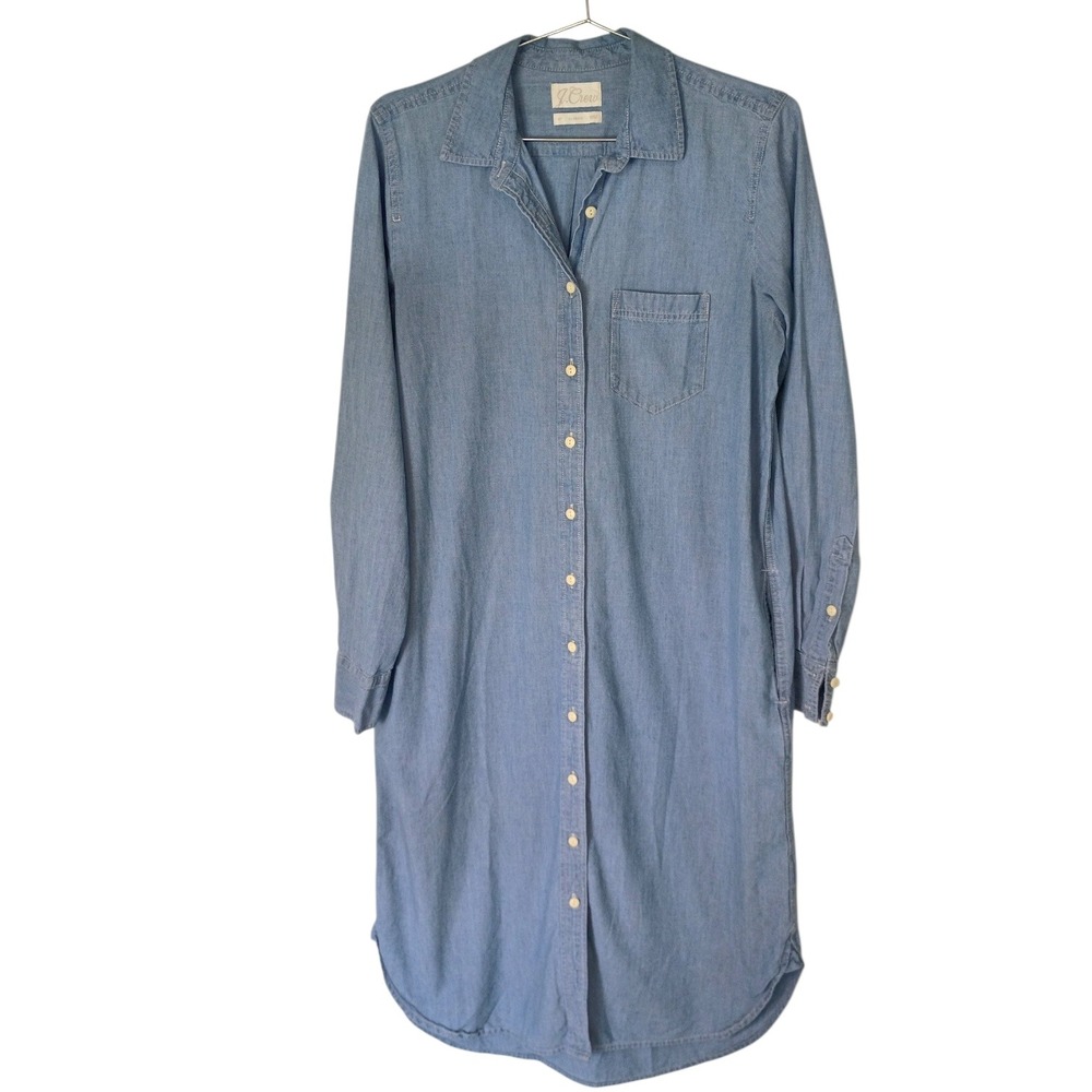 Vintage J.Crew Womens Light Chambray Button Front Midi Shirt Dress Size 6T